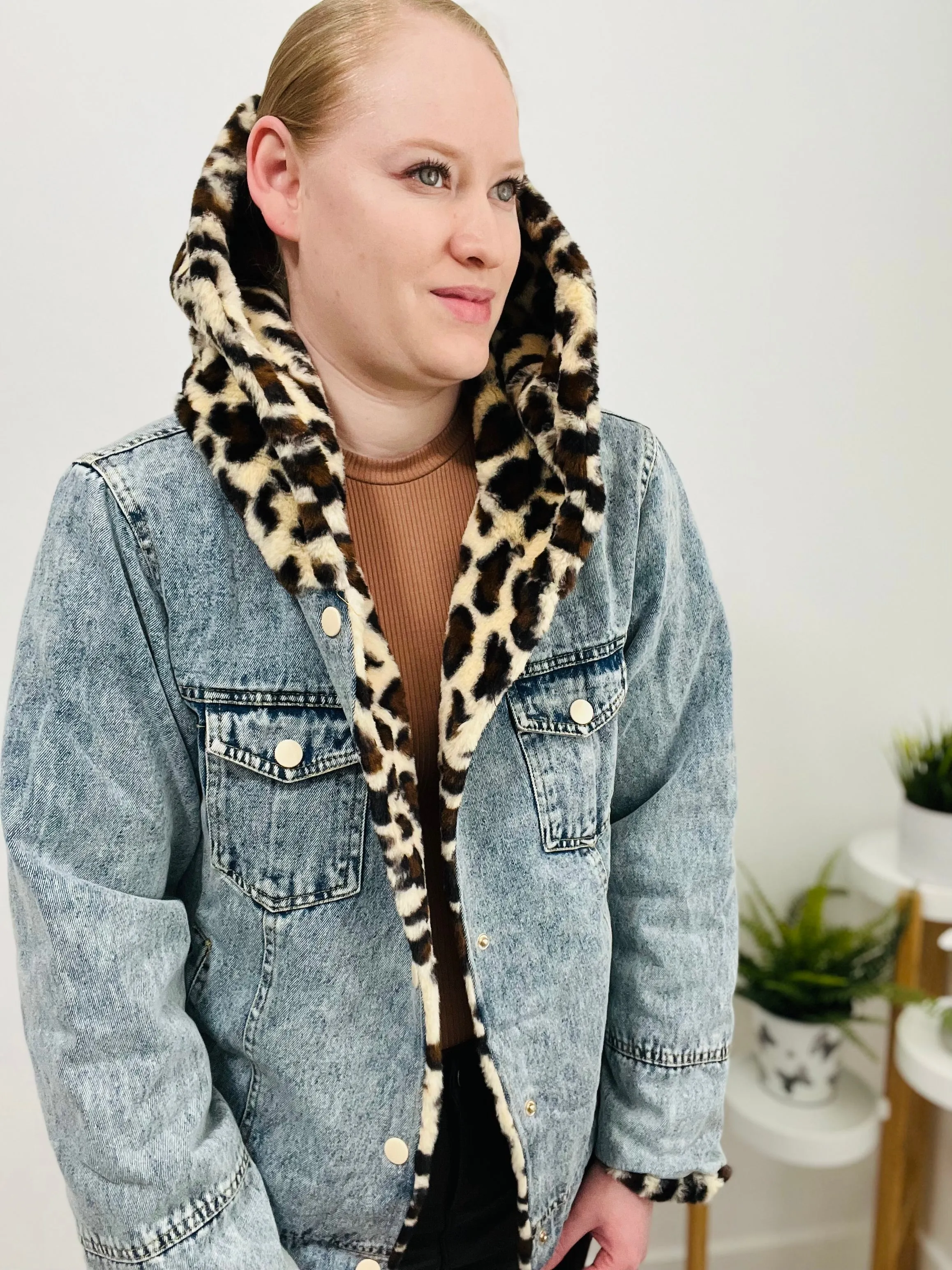 Sweet Denim Jacket (Leopard Print)