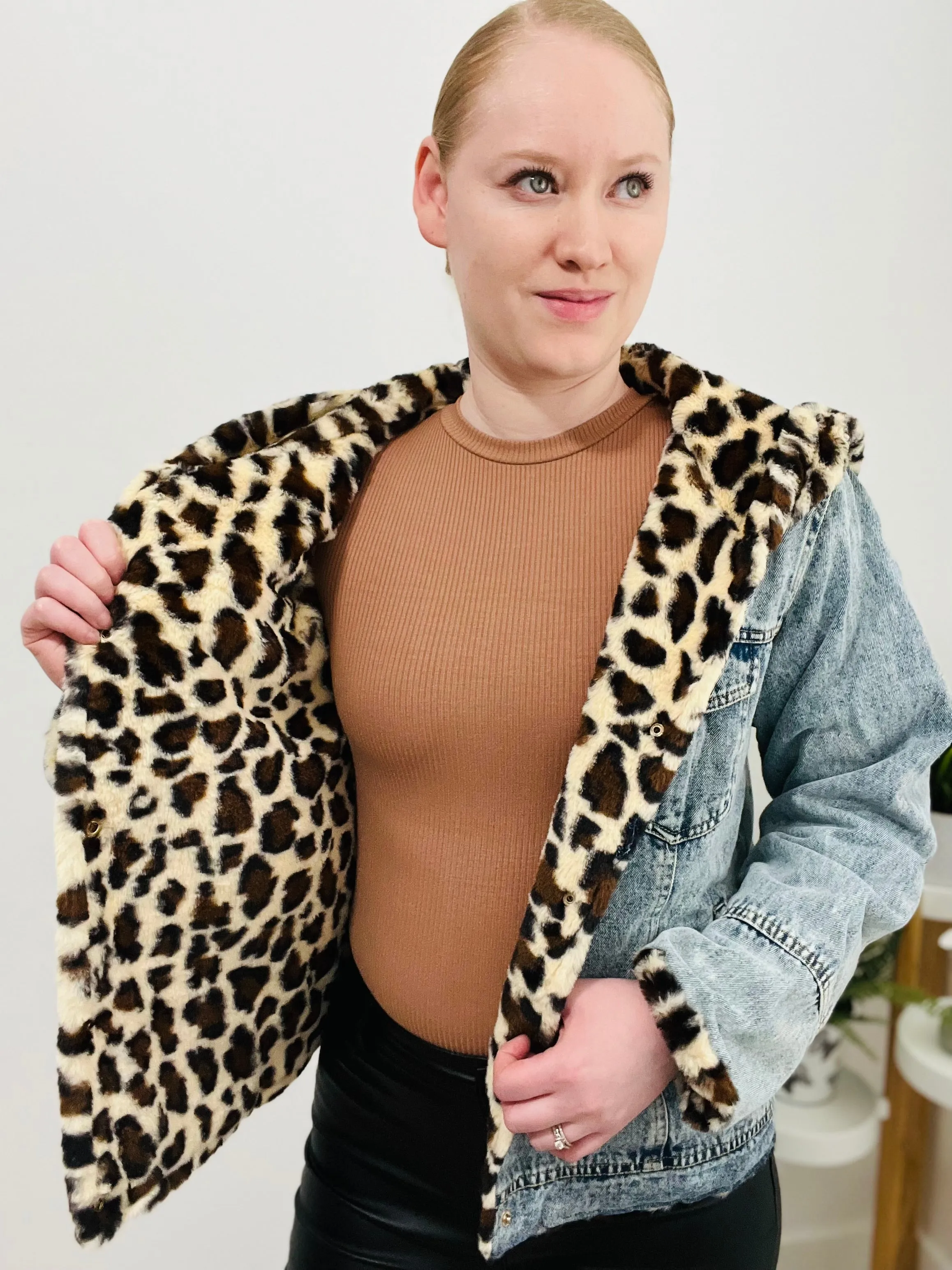 Sweet Denim Jacket (Leopard Print)
