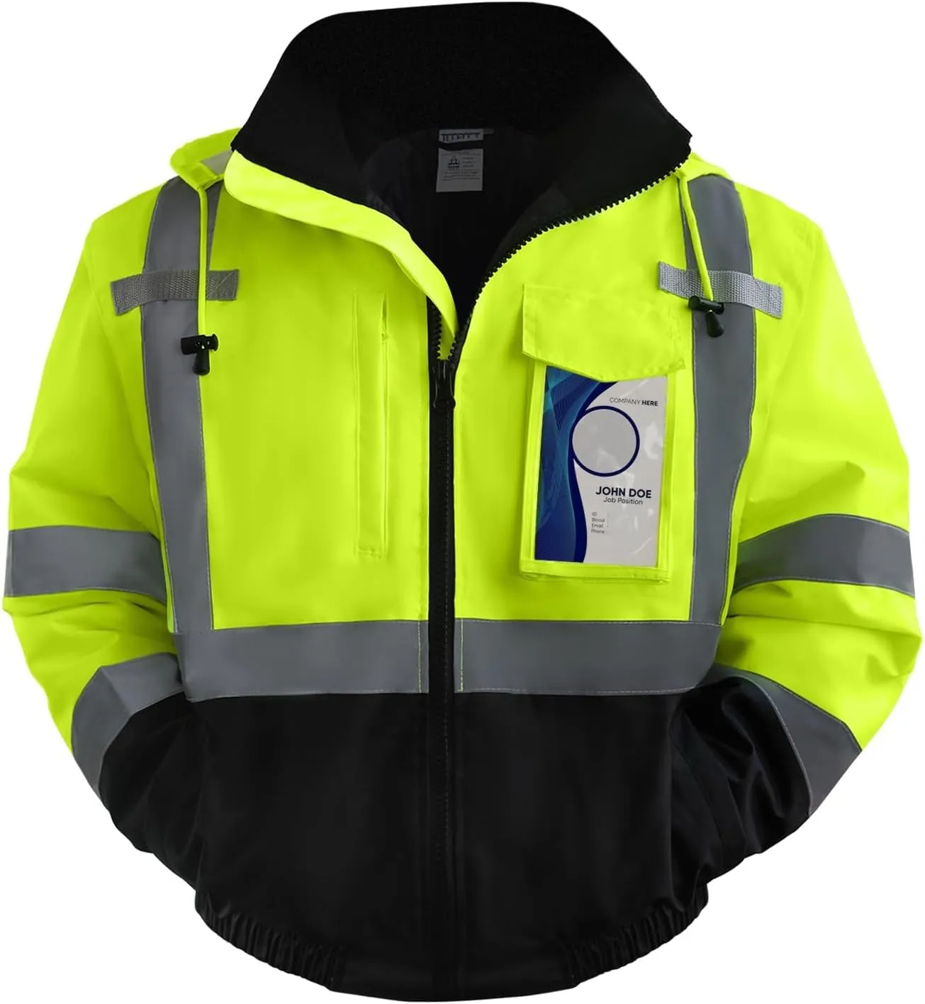 TCCFCCT Reflective Jacket, Waterproof Hi Vis Jackets for Men Security, Class 3 High Visibility Safety Jackets for Men Work, Warm Winter Bomber Work Jackets for Men with Black Bottom, J-Yellow XXL