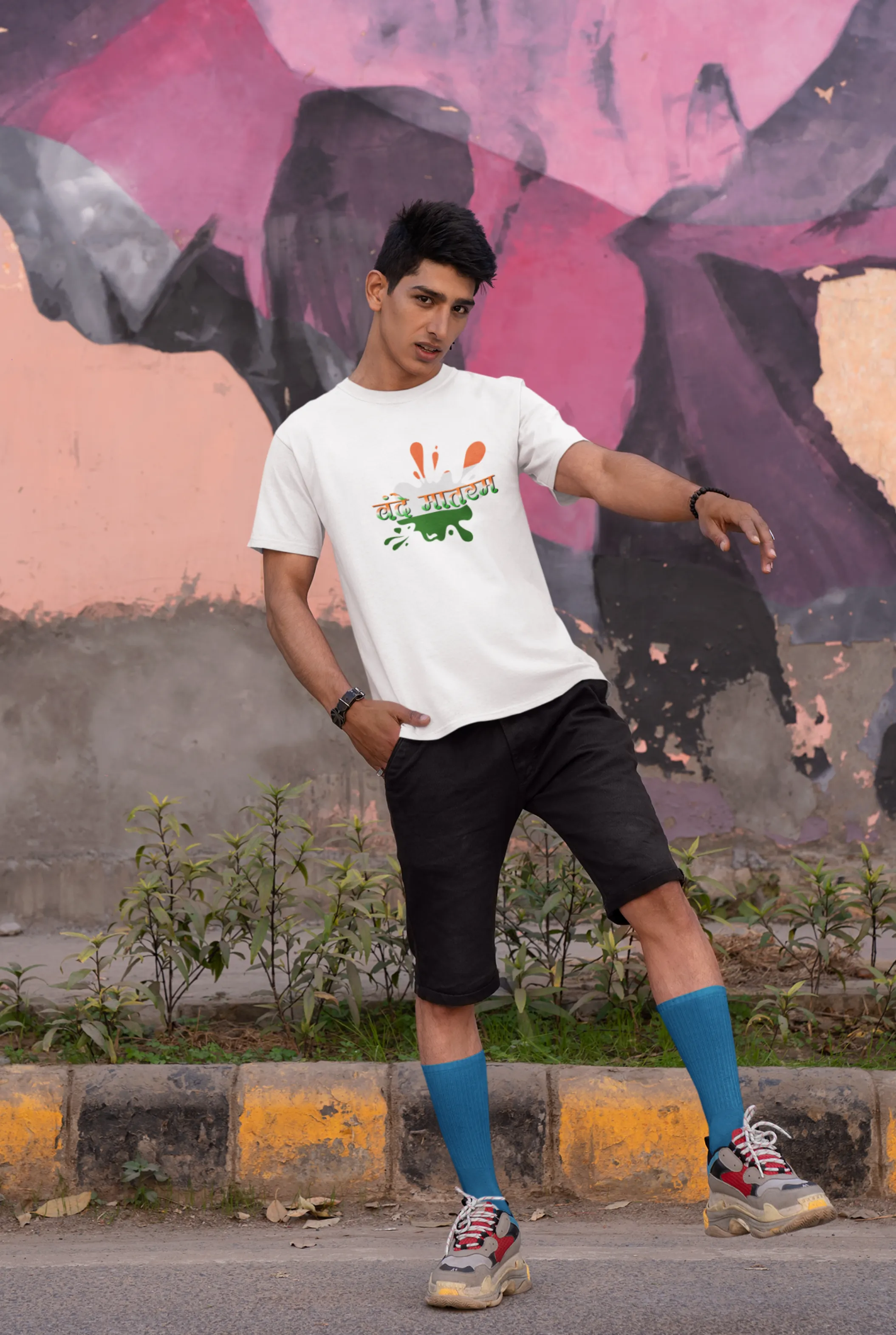 Tricolour Vande Mataram White Printed T-shirt for men
