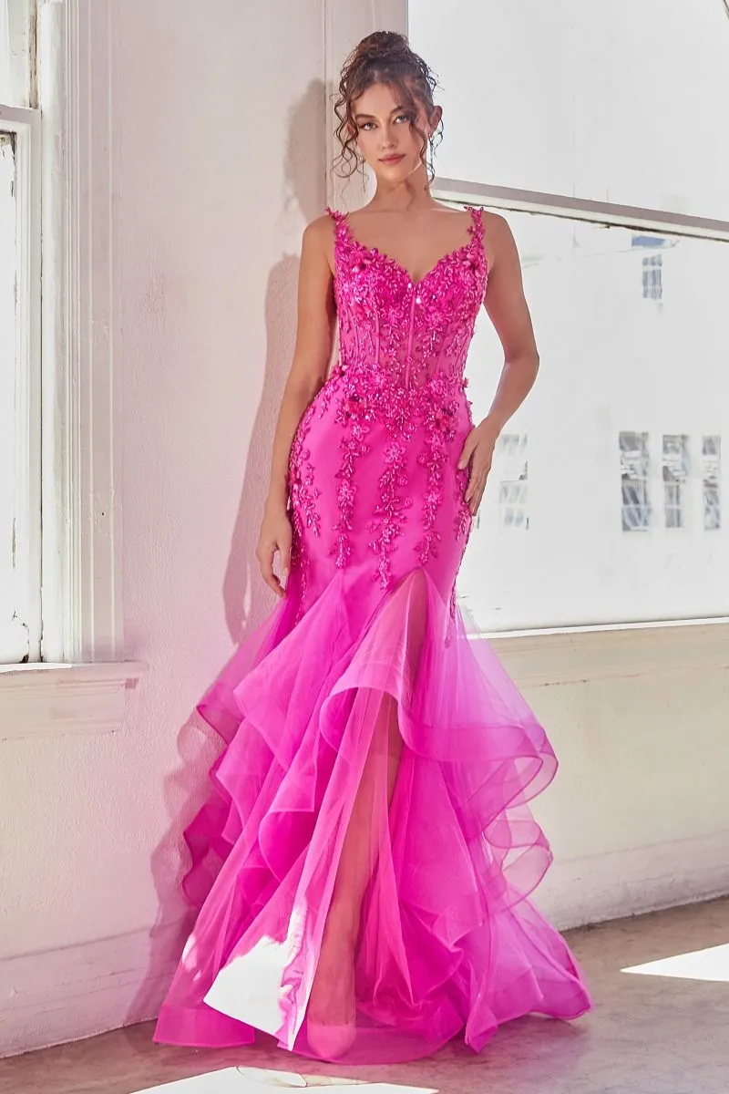 Vlora | Fuchsia Mermaid Embellished Gown | LaDivine CD331