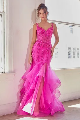 Vlora | Fuchsia Mermaid Embellished Gown | LaDivine CD331