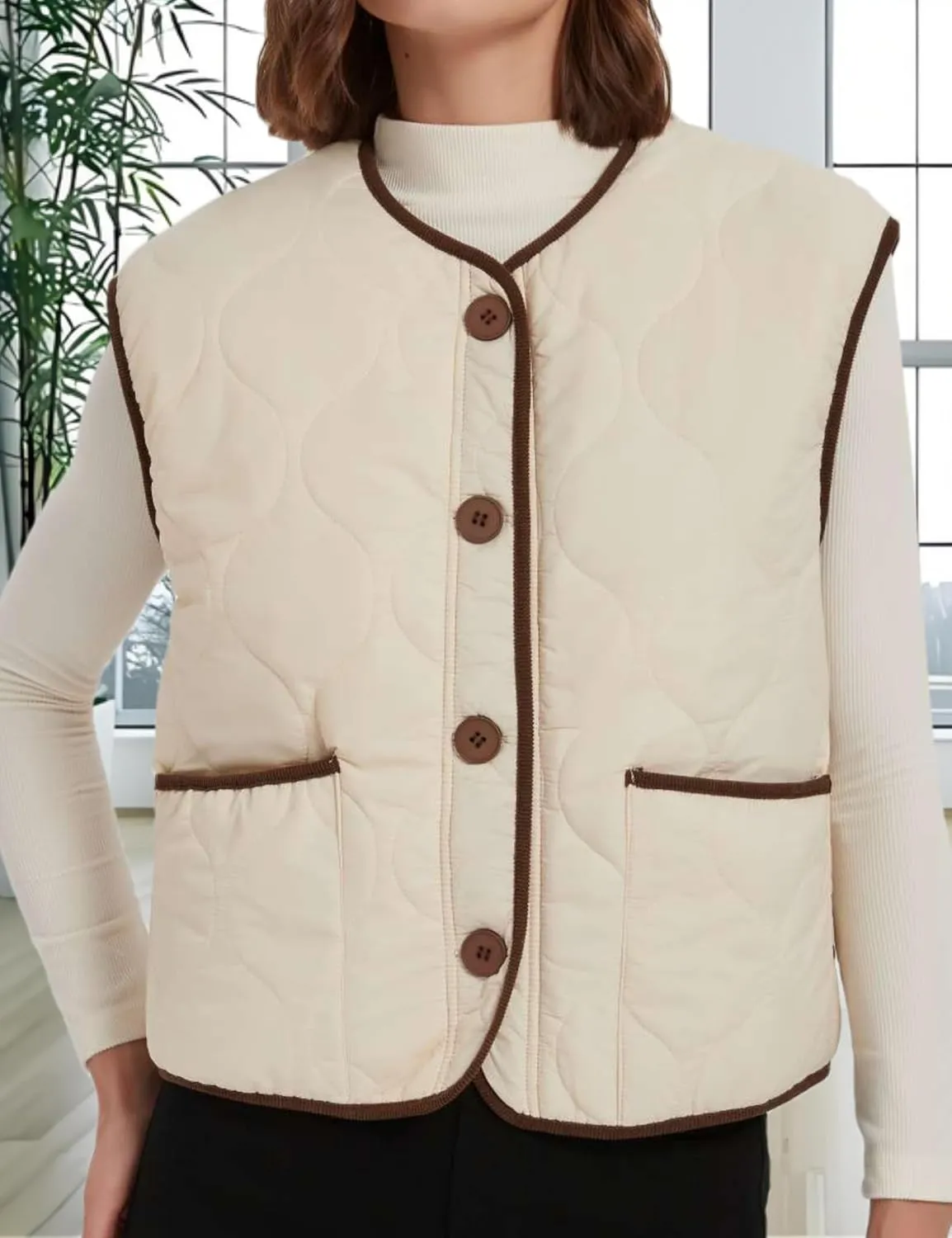 Womens Fall Reversible Vests Casual Button Down Sleeveless Sherpa Vest Fleece Padded Gilet Outerwear Jacket Coat
