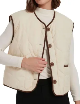 Womens Fall Reversible Vests Casual Button Down Sleeveless Sherpa Vest Fleece Padded Gilet Outerwear Jacket Coat