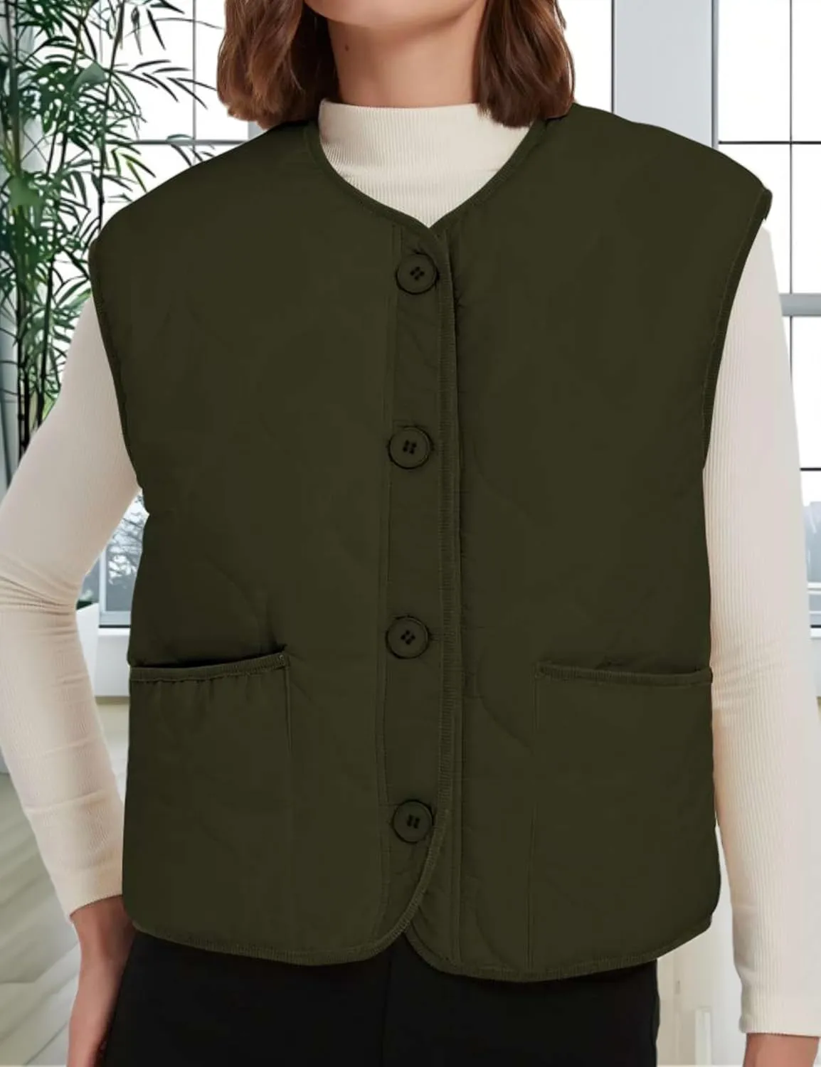 Womens Fall Reversible Vests Casual Button Down Sleeveless Sherpa Vest Fleece Padded Gilet Outerwear Jacket Coat