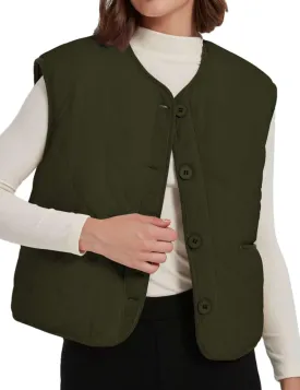 Womens Fall Reversible Vests Casual Button Down Sleeveless Sherpa Vest Fleece Padded Gilet Outerwear Jacket Coat