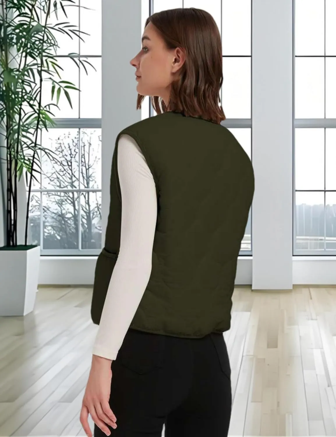 Womens Fall Reversible Vests Casual Button Down Sleeveless Sherpa Vest Fleece Padded Gilet Outerwear Jacket Coat