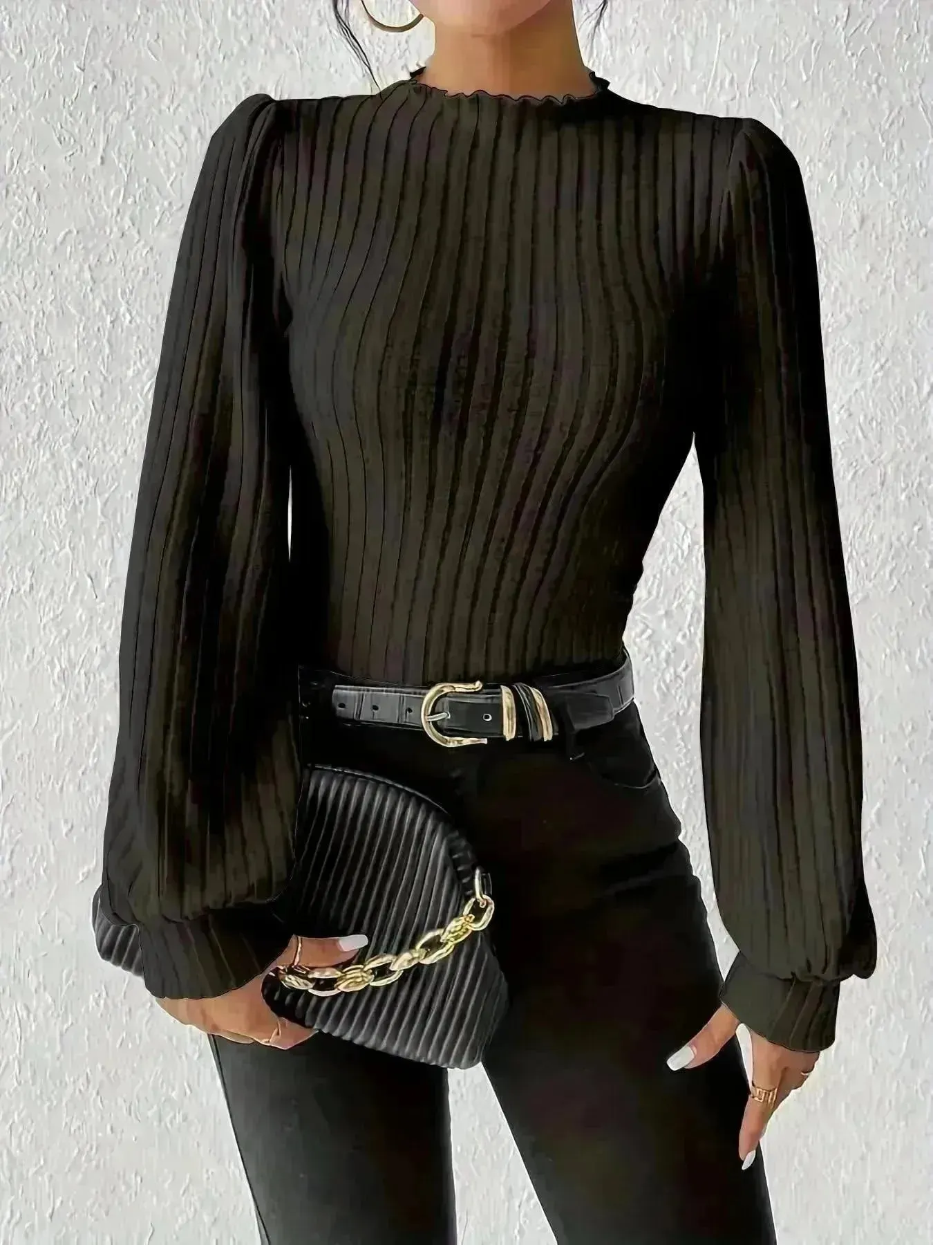 Women's French-style Long-sleeved Knitted Jumpsuit Top