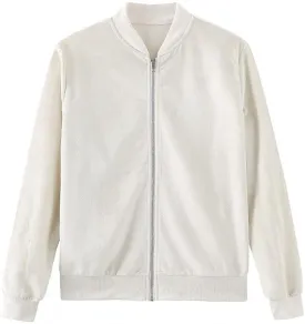 Women's Velvet Bomber Jacket Casual Coat Zip Up Outerwear Solid Windbreaker