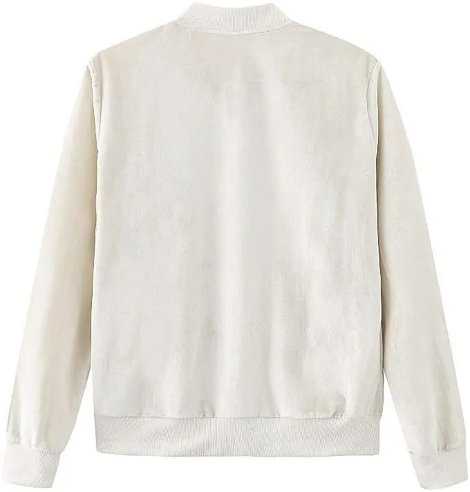 Women's Velvet Bomber Jacket Casual Coat Zip Up Outerwear Solid Windbreaker