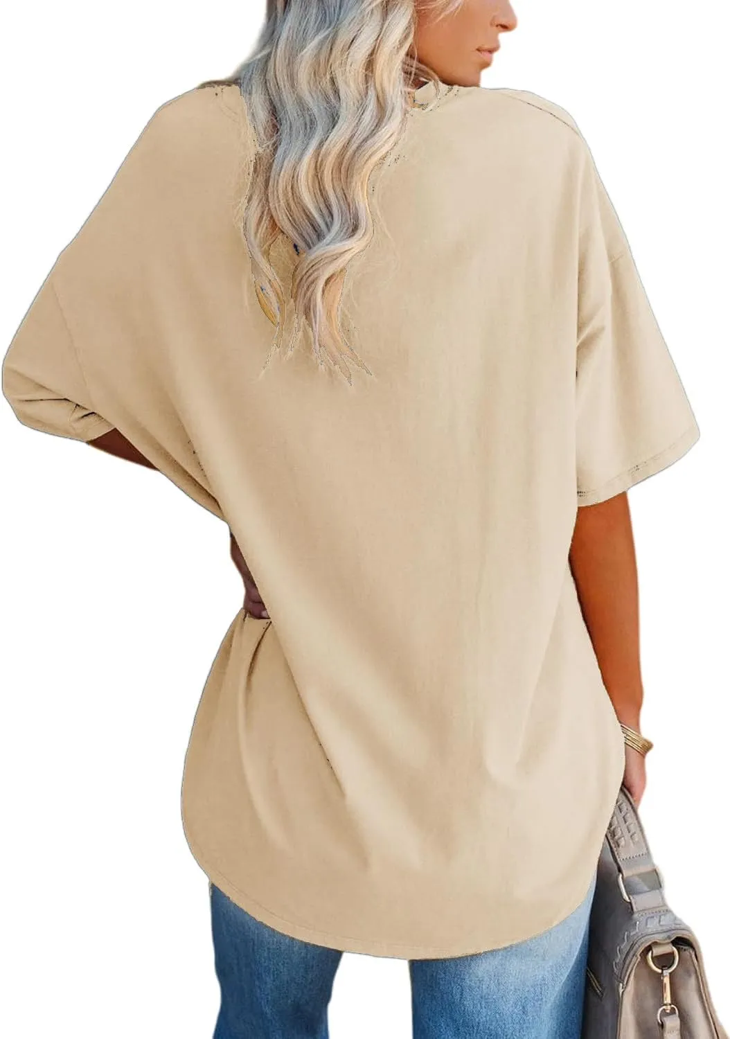 YEXIPO Women's Oversized T Shirts Summer Short Sleeve Loose Fit Casual Crewneck Plain Tunic Tops