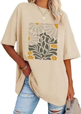 YEXIPO Women's Oversized T Shirts Summer Short Sleeve Loose Fit Casual Crewneck Plain Tunic Tops