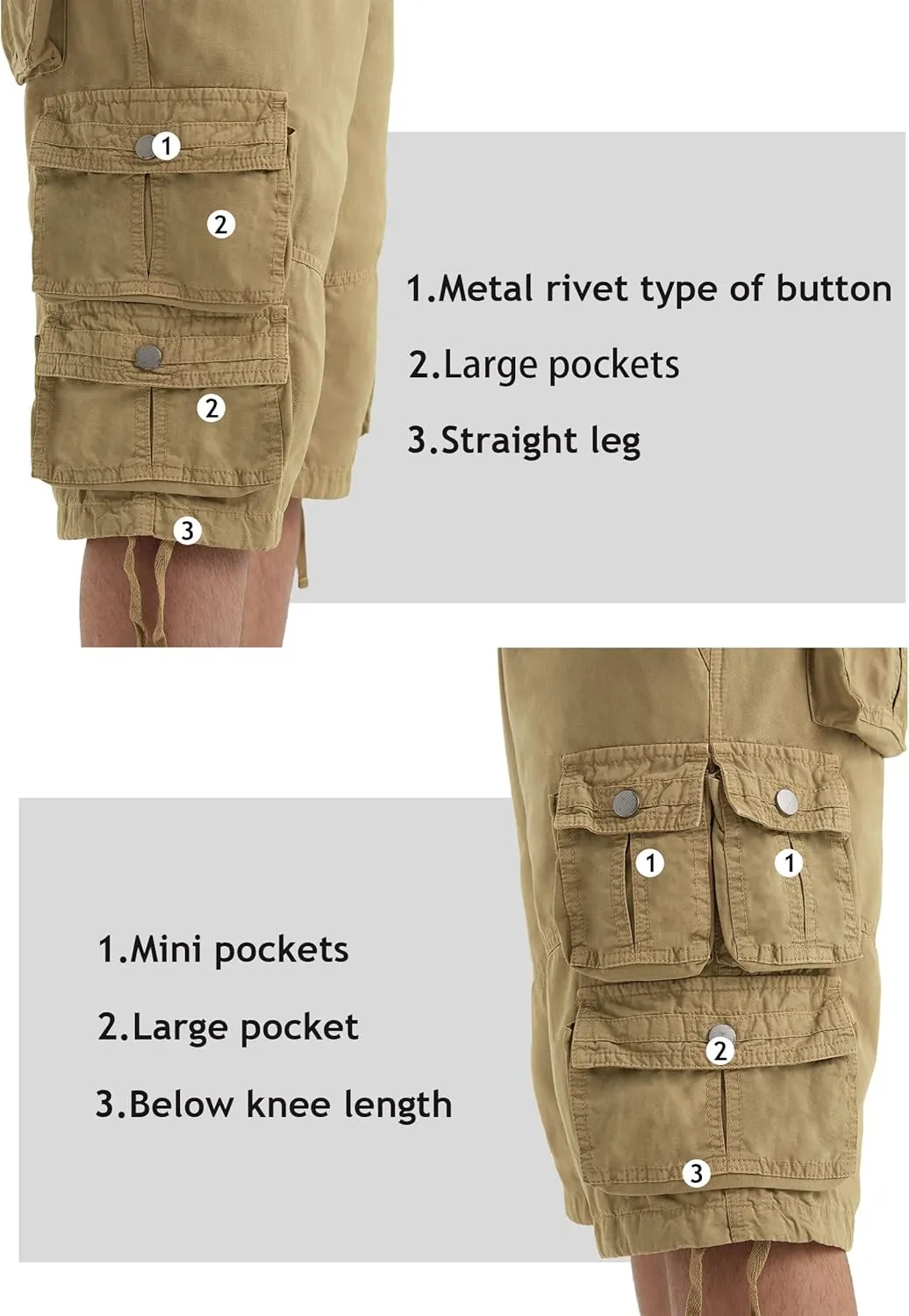 YGREYG Mens Cargo Shorts Long Capri Below The Knee Shorts 3/4 Relaxed Fit Long Shorts with Pockets